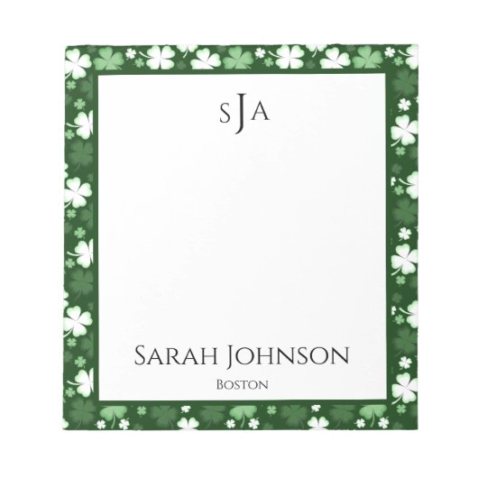 Green Kleeblatt, St. Patrick's Day Monogram Notizblock (Vorderseite)