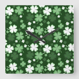 Green Kleeblatt, St. Patrick's Day Quadratische Wanduhr