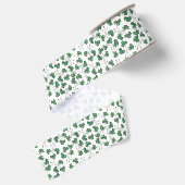 Green Kleeblatts Ditsy Pattern auf weißem Band Ripsband (Rückseite)