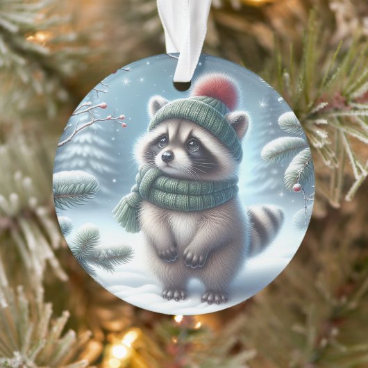  Green Knit Raccoon & Berry Branch Ornament (Baum)