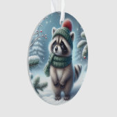  Green Knit Raccoon & Berry Branch Ornament (Vorderseite)