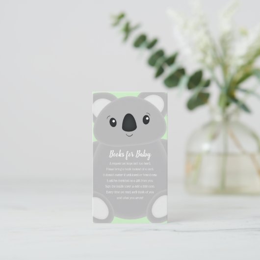 Green Koala Bear Baby Dusche Begleitkarte (Stehend Vorderseite)