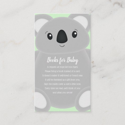 Green Koala Bear Baby Dusche Begleitkarte (Vorderseite)