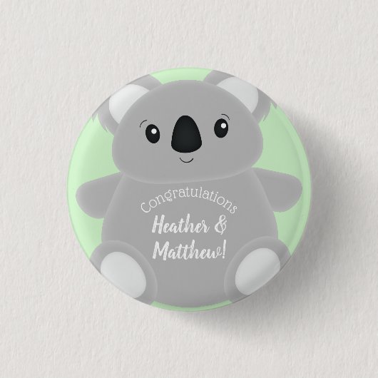 Green Koala Bear Baby Dusche Button (Vorderseite)