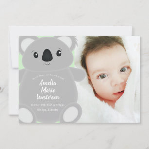 Green Koala Bear Baby Dusche Einladung