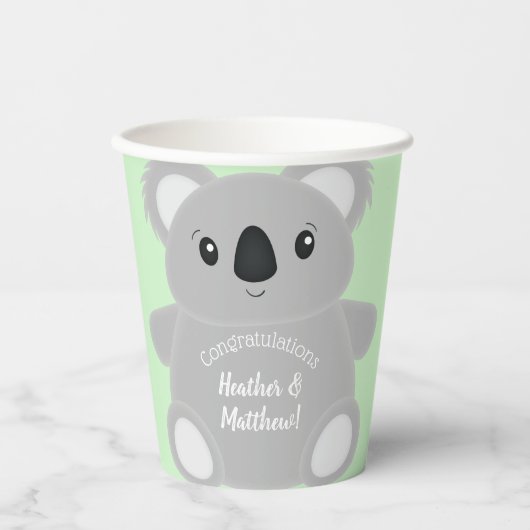 Green Koala Bear Baby Dusche Pappbecher (Vorderseite)