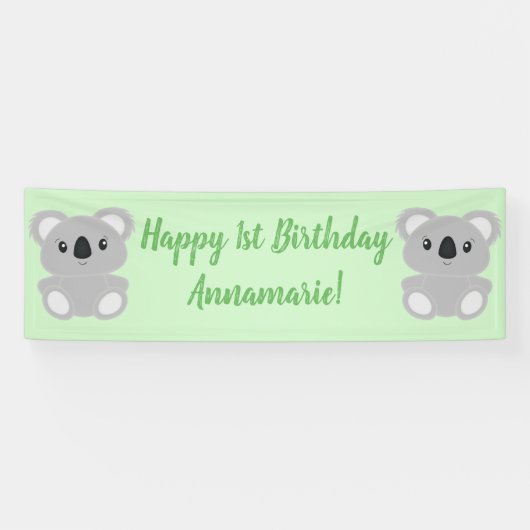 Green Koala Bear Geburtstagspartei Banner (Horizontal)
