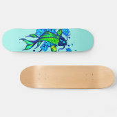 Green Koi Carp Blue Flowers Skateboard (Horizontal)