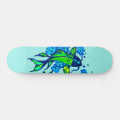 Green Koi Carp Blue Flowers Skateboard (Horizontal)