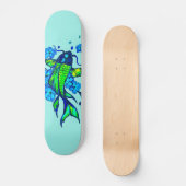 Green Koi Carp Blue Flowers Skateboard (Vorderseite)