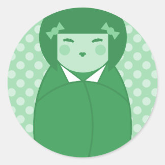 Green Kokeshi Doll Pop Art Runder Aufkleber