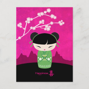 Green Kokeshi Postcard Postkarte