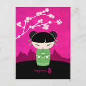 Green Kokeshi Postcard Postkarte (Vorderseite)