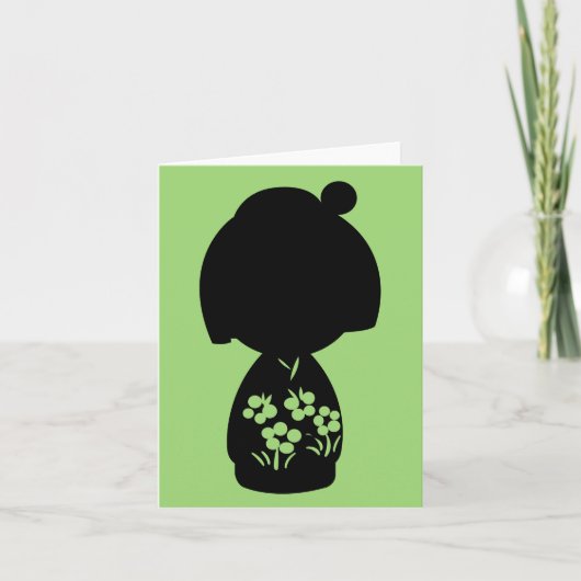Green Kokeshi Triplet Silhouette Note Card Karte (Vorderseite)