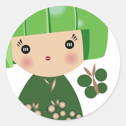 Green Kokeshi Triplet Sticker (Vorderseite)
