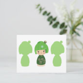 Green Kokeshi Triplet x3 Postkarte (Stehend Vorderseite)