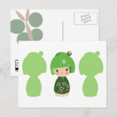 Green Kokeshi Triplet x3 Postkarte (Vorne/Hinten)