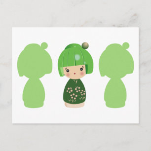 Green Kokeshi Triplet x3 Postkarte