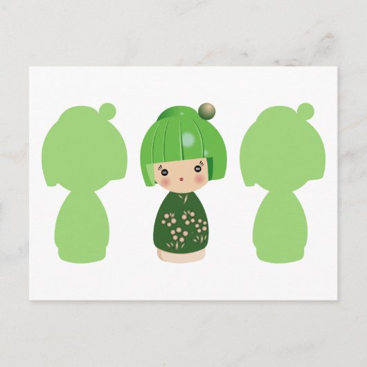 Green Kokeshi Triplet x3 Postkarte (Vorderseite)