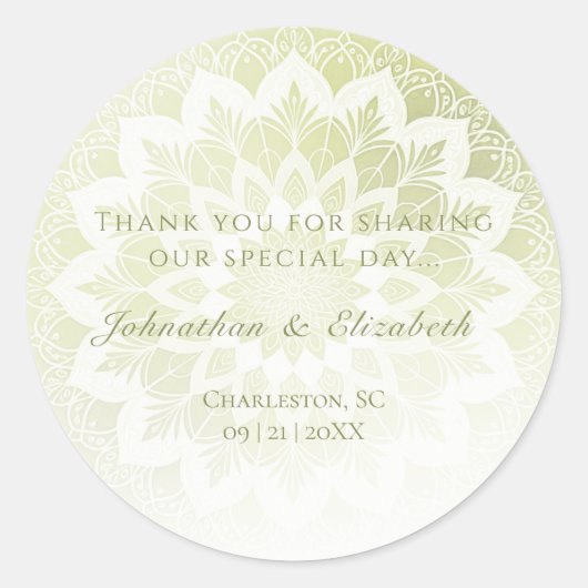 Green Lace Mandala Wedding Favor Runder Aufkleber (Vorderseite)