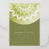 Green Lace Mandala Wedding Folieneinladung (Vorderseite)