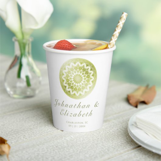 Green Lace Mandala Wedding Pappbecher (In Situ)