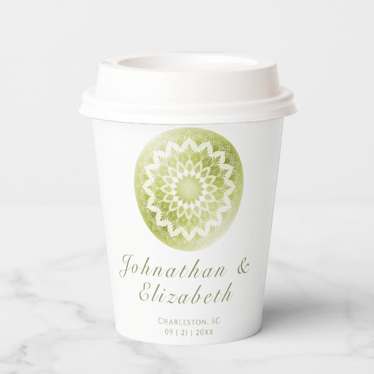Green Lace Mandala Wedding Pappbecher (Rückseite)