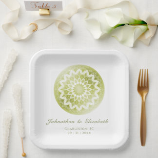 Green Lace Mandala Wedding Pappteller