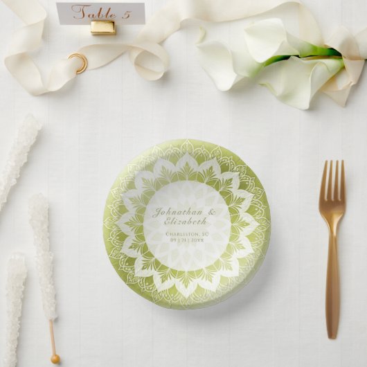 Green Lace Mandala Wedding Pappteller (Hochzeit)