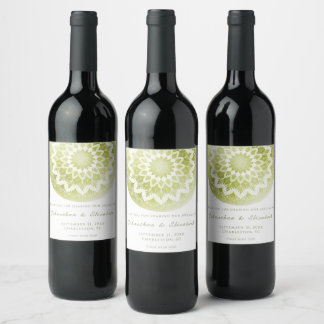 Green Lace Mandala Wedding Wine Label Weinetikett