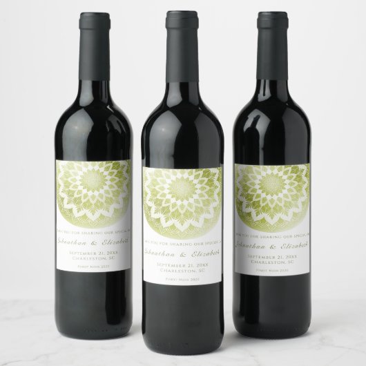 Green Lace Mandala Wedding Wine Label Weinetikett (Flaschen)