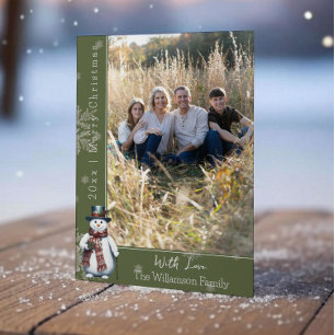 Green Lächeln Snowman Foto Holiday Card Feiertagskarte