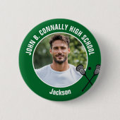Green Lacrosse Player Photo High School Spirit Button (Vorderseite)