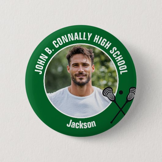 Green Lacrosse Player Photo High School Spirit Button (Vorderseite)