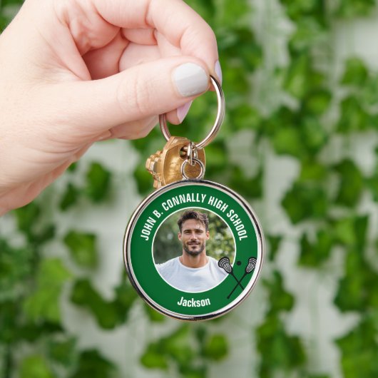 Green Lacrosse Player Photo High School Spirit Schlüsselanhänger (Hand)