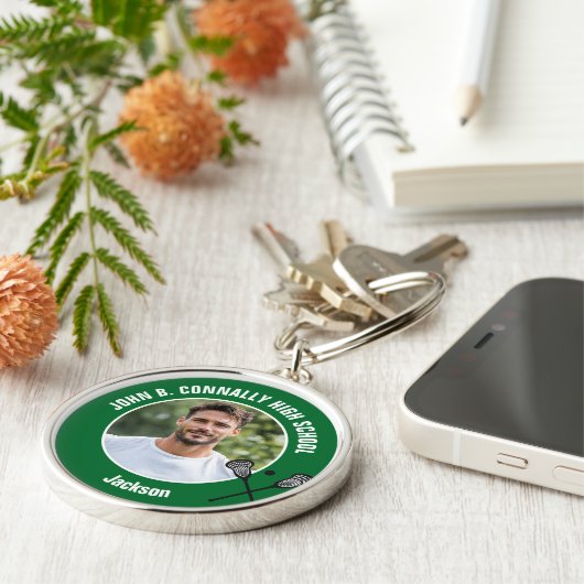 Green Lacrosse Player Photo High School Spirit Schlüsselanhänger (Seite)