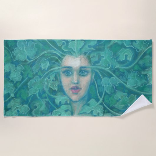 Green Lady, Forest Queen, Pastells, Fantasy Art Strandtuch (Vorderseite)