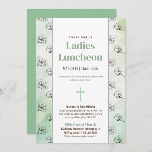 Green Ladys Church Luncheon Sketched Blume Einladung (Vorne/Hinten)