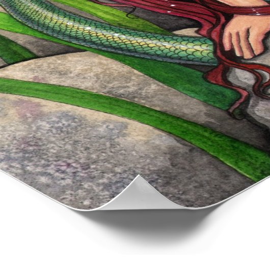 Green Lagoon Mermaid Art Poster Print (Ecke)