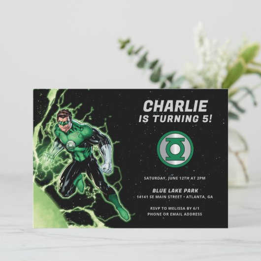 Green Lantern Boys zum Geburtstag Einladung (Stehend Vorderseite)