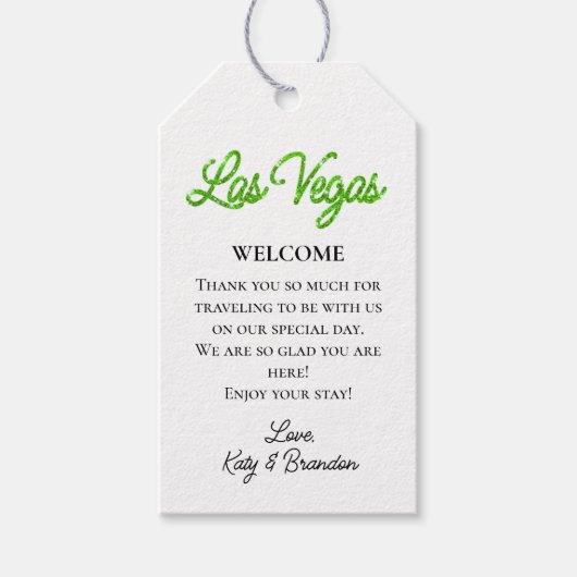 Green Las Vegas Glitzern Wedding Willkommen Geschenkanhänger (Vorderseite)