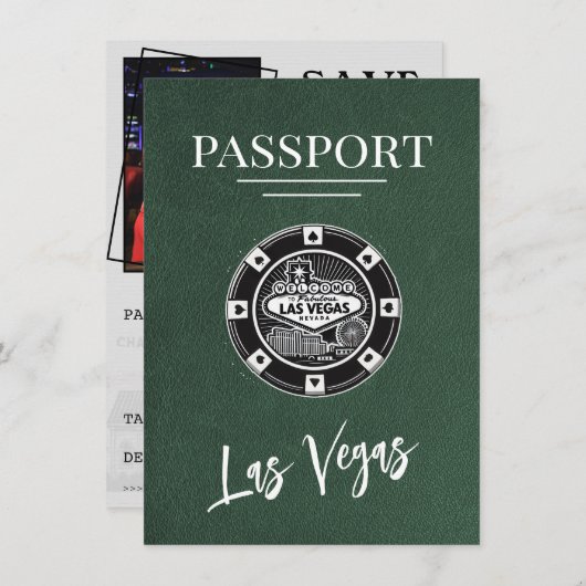 Green Las Vegas Passport Save the Date (Vorne/Hinten)