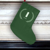 Green Laurel Wreath Letter I Monogram Großer Weihnachtsstrumpf