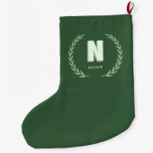 Green Laurel Wreath Letter N Monogram  Großer Weihnachtsstrumpf (Rückseite)