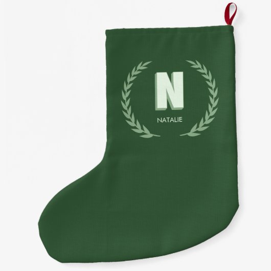 Green Laurel Wreath Letter N Monogram Großer Weihnachtsstrumpf (Rückseite)
