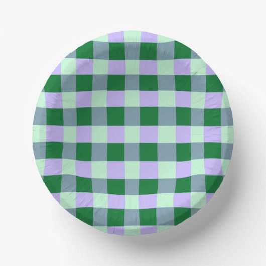 Green & Lavender Gingham Stripes Karo Muster Pappteller (Vorderseite)