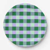 Green & Lavender Gingham Stripes Karo Muster Pappteller (Vorderseite)