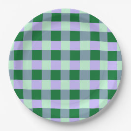 Green & Lavender Gingham Stripes Karo Muster Pappteller