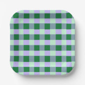 Green & Lavender Gingham Stripes Karo Muster Pappteller (Vorderseite)