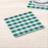 Green & Lavender Gingham Stripes Karo Muster Rechteckiger Pappuntersetzer (angewinkelt)